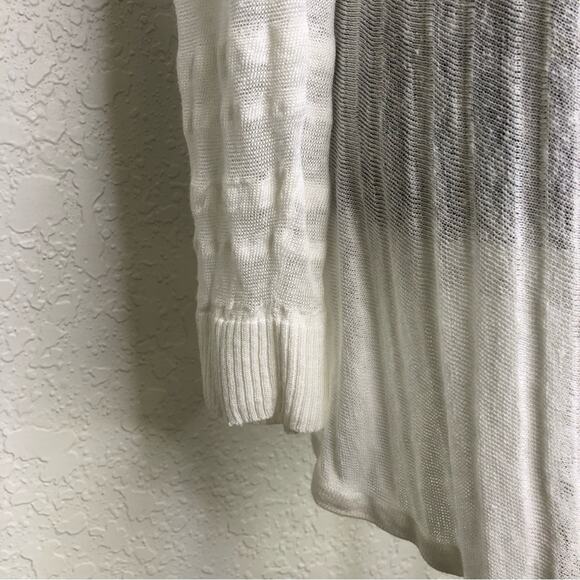White + Warren white striped open front linen blend cardigan size Medium - Picture 6 of 16